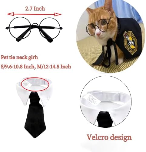 Dog Halloween Magician Costume Set, Cat Wizard Cloak with Hood, Tie & Glasses, Pet Cosplay Outfit for Halloween Party, Puppy Witch Costume for Small Dogs (Yellow, Medium) - Image 6