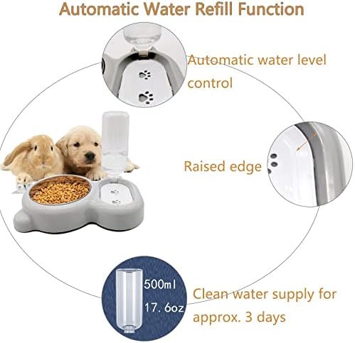 Tfwadmx Pet Double Dishes Rabbit Food Water Dispenser Set Cat Self Filling Bowls No Spill Dog Automatic Waterer Bottle Anti Gravity Feeder Cute Detachable Stainless Steel Bowl for Kitten Puppy Bunny