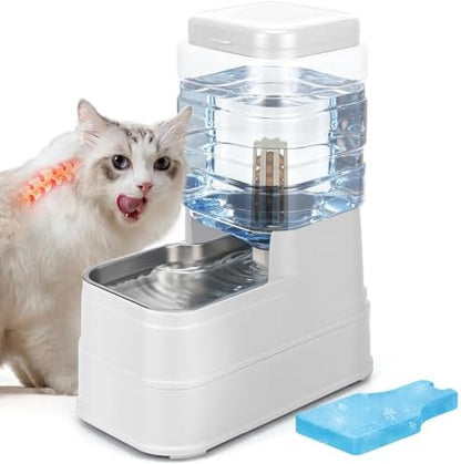 1.6 Gallon Pet Automatic Dog Water Dispenser Cat Gravity Waterer Feeder with Stainless Steel Bowl 8L Large Capacity Puppy Feeding Raised Bowls with Filter,Ice Pack (White, 6L(1.6 Gallon))