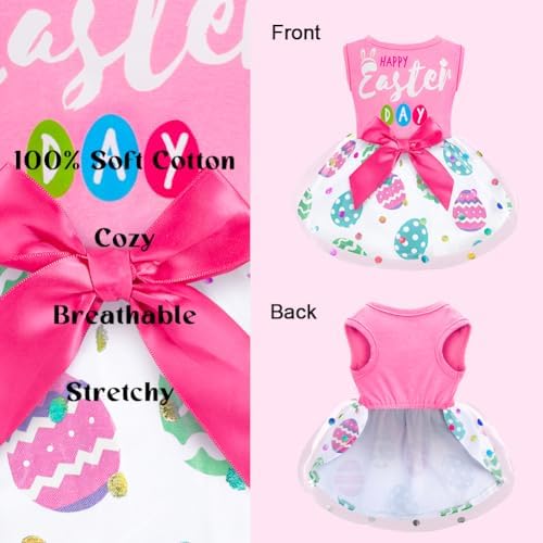 Dog Easter Outfit Cute Happy Easter Day Dog Dress Bunny Eggs Easter Dog Cat Clothes Pink Tulle Pet Doggie Apparel Outfit with Bowknot for Small Dogs Puppy Cat Girl Costume - Image 6