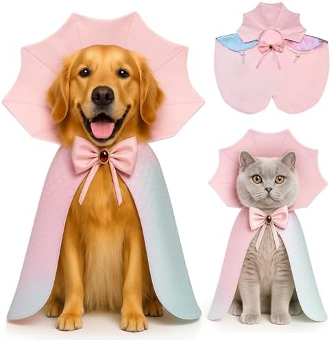 Dog Halloween Costume Cape Vampire Cloak with Bow Tie (Pink Scales, LXL) by JIKAJA