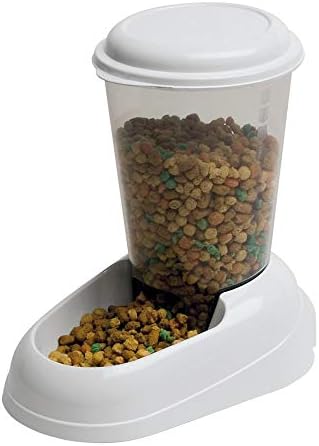 Ferplast Dry Food Dispenser for Dogs and Cats 3 Liter Zenith Practical pet Feeder Food Dispenser Biscuits for Animals, Transparent Tank with lid, Non-Slip Bottom, 20,2 x 29,2 x h 28,8 cm White