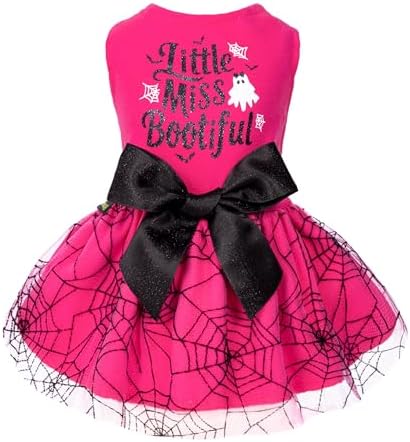 Fitwarm Little Miss Bootiful Halloween Dog Dress, Funny Costumes for Small Dogs Girl, Pet Outfit, Black, Hot Pink, Medium by Fitwarm