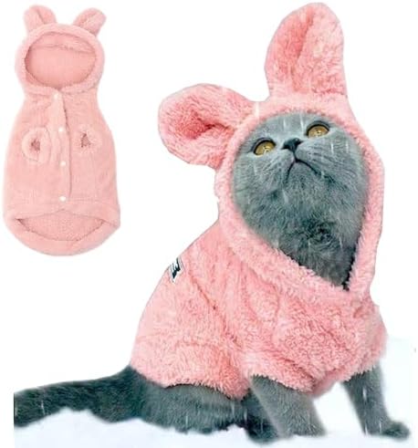 Easter Dog & Cat Outfit - Bunny Ears Hoodies, Fleece Puppy Clothes, Warm Dog Sweatshirt & Cat Costume (Large, Pink) - Image 3