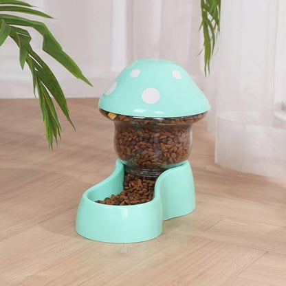 2025 Automatic Pet Feeder with Mushroom Shape for Cats Dogs Puppies Kittens Easy Clean Refill Dual Food Water Dispenser for Small Medium Pets at Home Travel (Green)