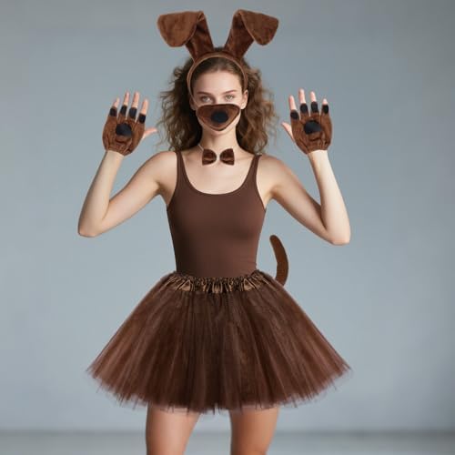Puppy Dog Tutus Skirt Animal Costume Set Dog Ear Headband Bow Tie Paw Gloves Set for Women Halloween Cosplay - Image 4