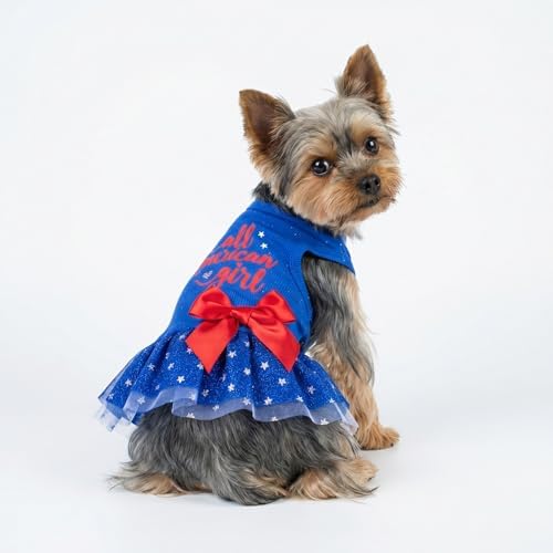 Fitwarm All American Girl Dog Dress, 4th of July Dog Clothes for Small Dogs Girl, Patriotic Dog Tulle Dress, Pet Outfit, Royal Blue, Red, White, XS - Image 4