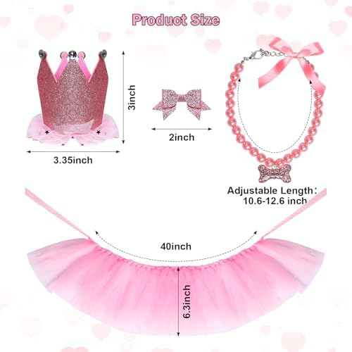 Dog Party Supplies Set - Pink Tutu Skirt, Birthday Hat, Necklace for Puppy Cat Halloween Wedding Costume - Image 4