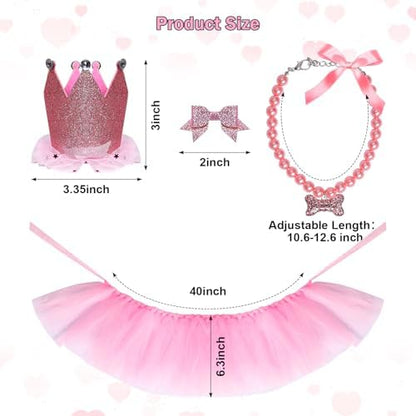 Dog Party Supplies Set - Pink Tutu Skirt, Birthday Hat, Necklace for Puppy Cat Halloween Wedding Costume - Image 4