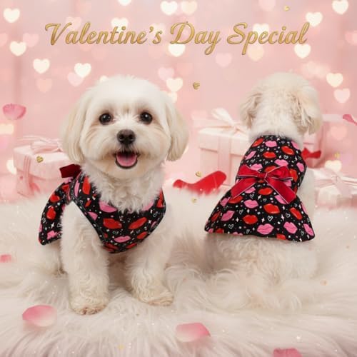 Valentine’s Day Dog Dress Cute Heart Pattern Puppy Skirt Adjustable Pet Outfit for Small & Medium Dogs Holiday Party Costume for Dogs - Image 4