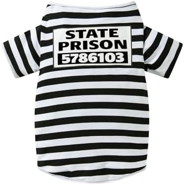Halloween Dog Prisoner Costume Furry Inmate Outfit for Pet Dogs (White,XL) - Image 2