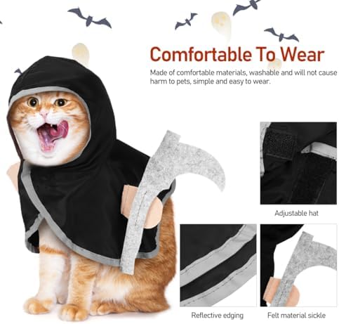 BESPORTBLE Halloween Pet Hooded Cloak Costume, Pet Cosplay Cloak Black Grim Reaper Costume for Small Cats Dogs Halloween Cosplay Apparel Accessories - Image 4
