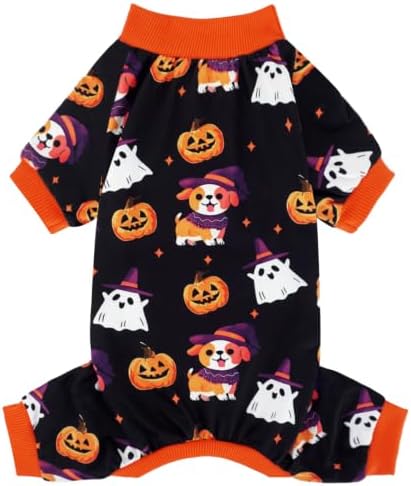 XPUDAC Dog Halloween Pajamas for Small Medium Dogs Pumpkin Costume Soft Puppy Clothes Pet Outfit Doggy Jumpsuits, X-Small by XPUDAC
