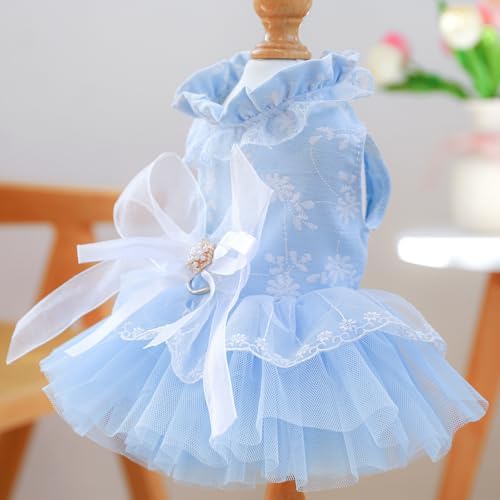 Fashion Sweet Puppy Dog Blingbling Princess Skirt Pet Dog Lace Cake Camisole Tutu Dress F-Blue XS - Image 2
