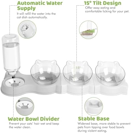 Yummy Sam 15° Tilted 4 in 1 Raised Four Cat Dishes for Food and Water