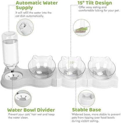 Yummy Sam 15° Tilted 4 in 1 Raised Four Cat Dishes for Food and Water
