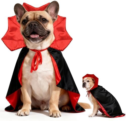 OLANRUN Dog Costumes - Dog Halloween Costumes Vampire Cloak, Wizard Outfit, Witch Cosplay Apparel Cape - Funny Party Dress Up Halloween Pet Costume for Medium Dogs (Black Red) by OLANRUN