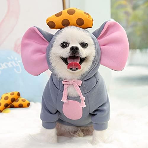 SEIS Winter Big Ear Mouse Dog Hoodies Cute Cheese Warm Pet Costume Halloween Cat Clothes for Small Medium Dogs Puppy French Bulldog Chihuahua (Gray, L (Chest Circumference 59cm/ 23.2")) by SEISPetSupplies