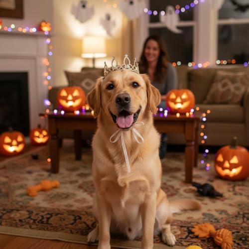 Lovelyshop Pearl Rhinestone Pet Crown for Dogs & Cats, Gold, XL - Image 2