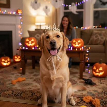 Lovelyshop Pearl Rhinestone Pet Crown for Dogs & Cats, Gold, XL - Image 2