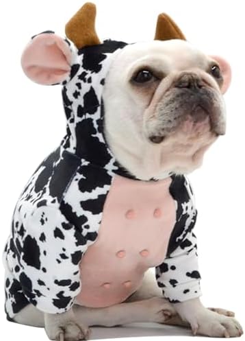 Cow Pet Costume for French Bulldog, Funny Milk Cow Outfit, Dog & Cat Party Clothes, Halloween Cosplay (M) by Unknown
