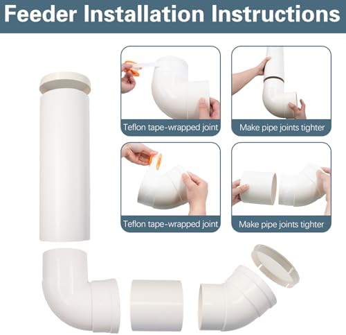 Gravity Dog Self Feeder, Automatic PVC Pipe Pet Food Dispenser, Large Capacity Hanging Chicken Feeder Station, Auto Refill Bowl for Cat Dog Chicken Turkeys Indoor & Outdoor Use, White