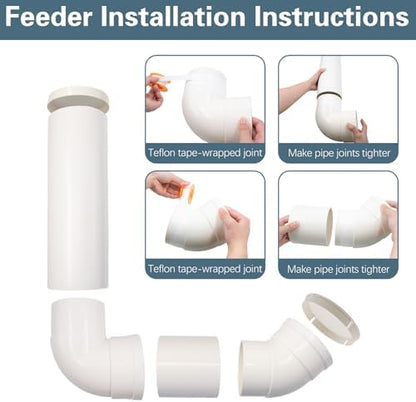 Gravity Dog Self Feeder, Automatic PVC Pipe Pet Food Dispenser, Large Capacity Hanging Chicken Feeder Station, Auto Refill Bowl for Cat Dog Chicken Turkeys Indoor & Outdoor Use, White