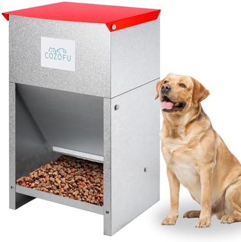 Dog Feeder Galvanized Metal Pet Food Auto Gravity Dispenser Dog 50lb