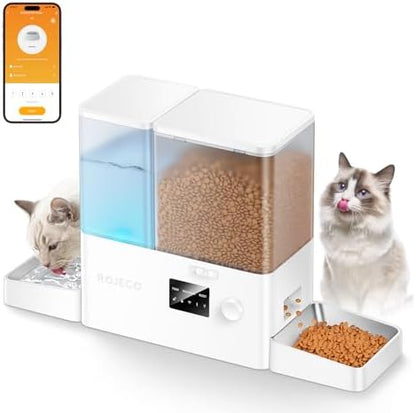 ROJECO Automatic Cat Feeder and Water Dispenser,2.4G WiFi Control Feeding