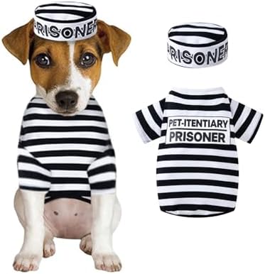 Prisoner Pet Costume Prison Pooch Funny Prisoner Halloween Costume for Small Dogs Cats (Medium) by MOMMY%27S+NEW+MAN
