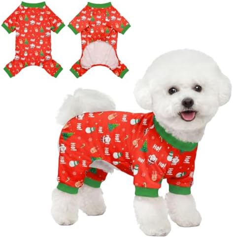 Dog Christmas Pajamas for Small Medium Dog Christmas Pjs Dog Onesie Cute Soft Breathable Puppy Pet Stretchy Dogs Recovery Suit for Boy Girl-L by Ruirichfun