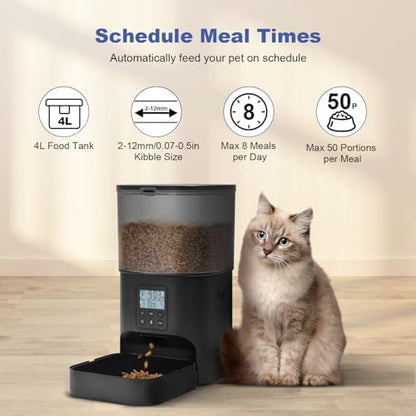 ANDOLL HOME Automatic Cat Feeder,4L Timed Cat＆Dog Dry Food Dispenser