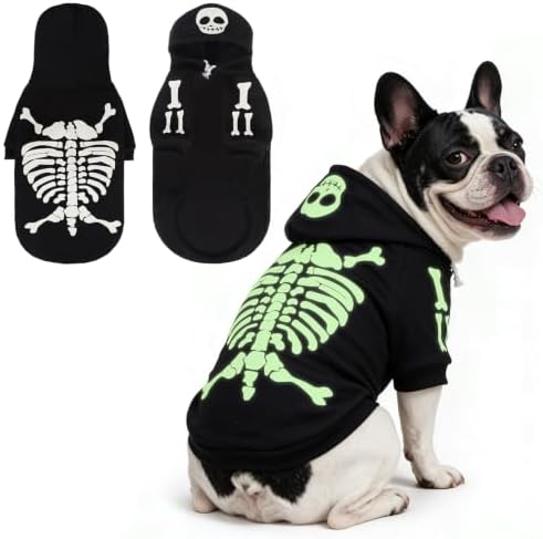 KOOLTAIL Halloween Dog Skeleton Costume, Glow in the Dark Dog Hoodie Outfit by KOOLTAIL