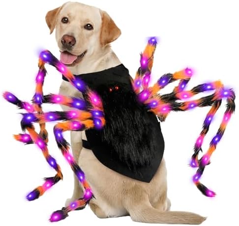 Halloween Spider Dog Costume with 64 Led for Medium Large Dog Pet Cosplay by GUDELAK