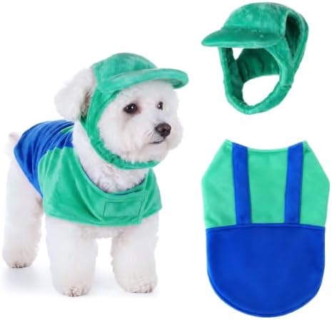 Newcotte Dog Halloween Costume Set Funny Green Overalls Outfit with Hat Retro Buddy Themed Dog Clothes for Cosplay Party (Medium) by Newcotte