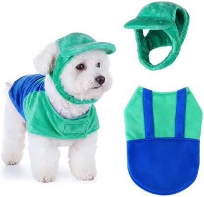 Newcotte Dog Halloween Costume Set Funny Green Overalls Outfit with Hat Retro Buddy Themed Dog Clothes for Cosplay Party (Medium) by Newcotte