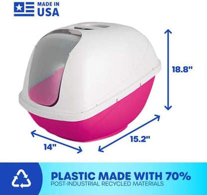 Petmate Basic Hooded Cat Litter Pan, Large, Pink and White, Made in USA