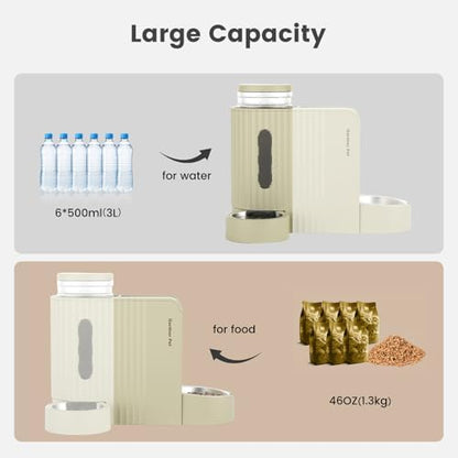 Gravity Automatic Cat Feeder, Water & Food Dispenser Set, Stainless Bowls