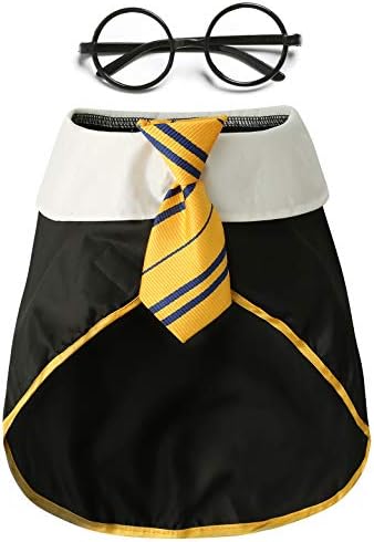 Dog Halloween Costume Pet Wizard Shirt Funny Cat Clothes for Dogs Cats Clothing with Glasses (Medium,Yellow) - Image 3