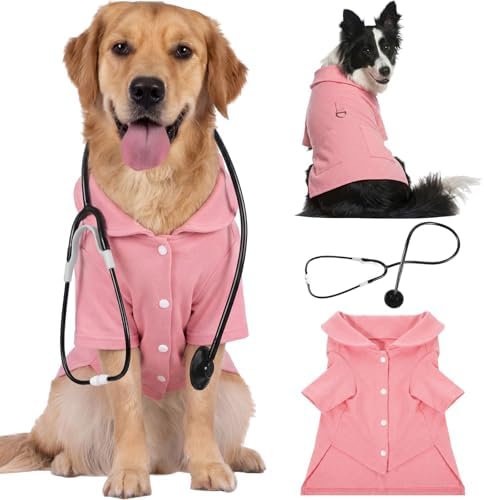 Dog Doctor Costume Cat Surgeon Nurse Costumes with Stethoscope, Pink, XL by Huhumy