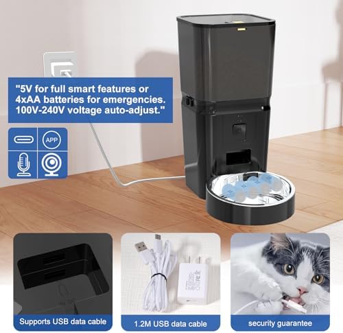 Automatic Cat & Dog Feeder with Camera, 6L Smart WiFi Pet Food Dispenser for Small Pets - Timed Feeding App, Battery Backup, Voice Recorder, Night Vision & Portion Control