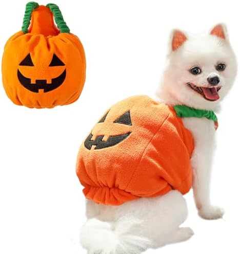 ANIAC Dog Pumpkin Costume Halloween Cat Pumpkin Outfit Funny Puppy Clothes for Small Dogs Pet Party Cosplay Accessories (Orange Clohes, X-Small) by ANIAC