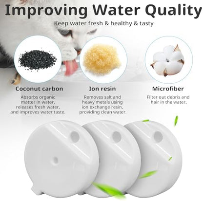 8Pcs Gravity Pet Water Fountain Filters, Automatic Pet Waterer Replacement Filters for 3.6L/4.6L/6L/8L Dog Water Dispenser(8 Filters with 1Brush)