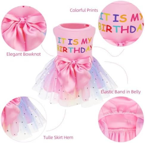 PUPTECK Dog Birthday Dress with Bowknot Princess Girl Dog Clothes Pink M - Image 4