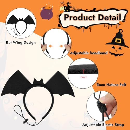 Vivifying Halloween Dog Bat Wing Headband 1 Pack, Adjustable, Black - Image 2