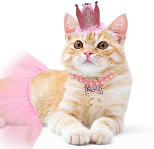 Dog Party Supplies Set - Pink Tutu Skirt, Birthday Hat, Necklace for Puppy Cat Halloween Wedding Costume - Image 7