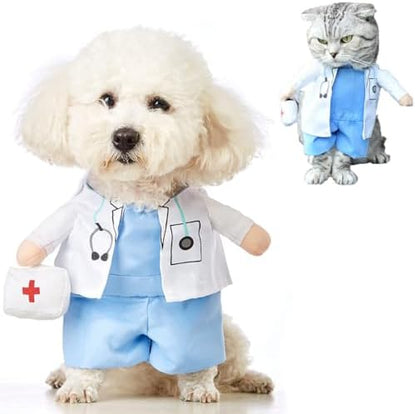 Dog Cat Doctor Costume, Funny Pet Doctor Halloween Costumes for Small Dogs Cats Puppy, Cosplay Party Dog Jeans Clothing Chrismas Clothes Cool Outfit Cat Apparel Cute Uniform (Doctor, Small) by Qidelong