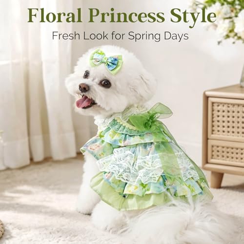 Spring Dog Dress, Floral Princess Dog Dress, Multi-Layer Ruffle Skirt with Soft Mesh & Lace Fabric, Girl Dog Clothes for Holiday, Birthday, Wedding, Party, Photoshoot (XS) - Image 2
