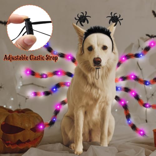 JaGely 2 Pcs Halloween Spider Dog Costume with LED Headband Body, Orange - Image 5