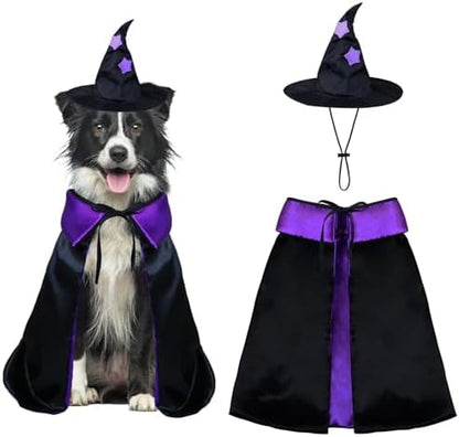 Dog Halloween Costumes, Dog Witch Costume Funny Pet Witch Cloak Cape Wizard Hat Holiday Outfit Clothes Halloween Costumes for Small Medium Large Dogs Pets (Medium) by Unknown